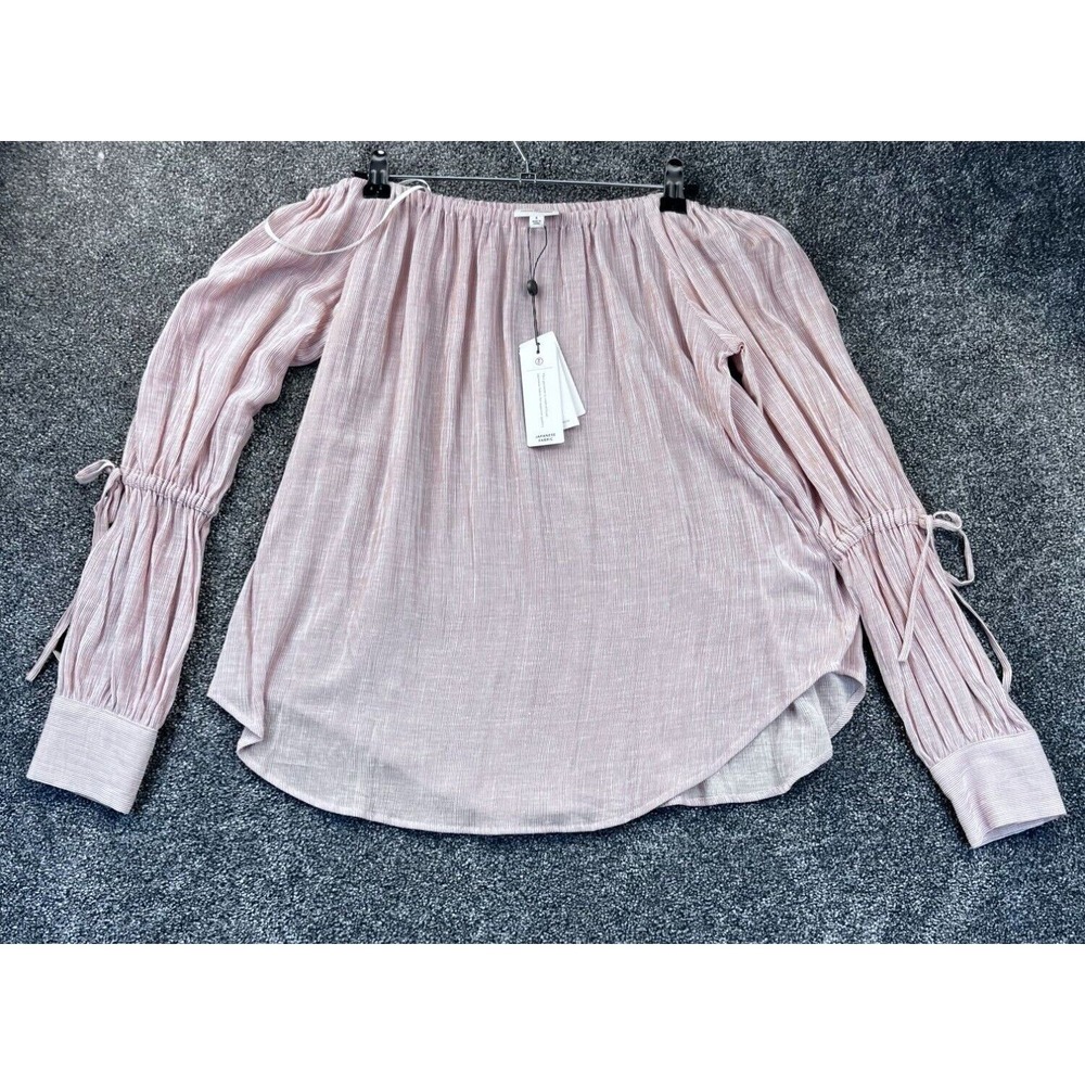 AG Adriano Goldschmied Womens Off-Shoulder Blouse S Pink Striped Linen Blend New